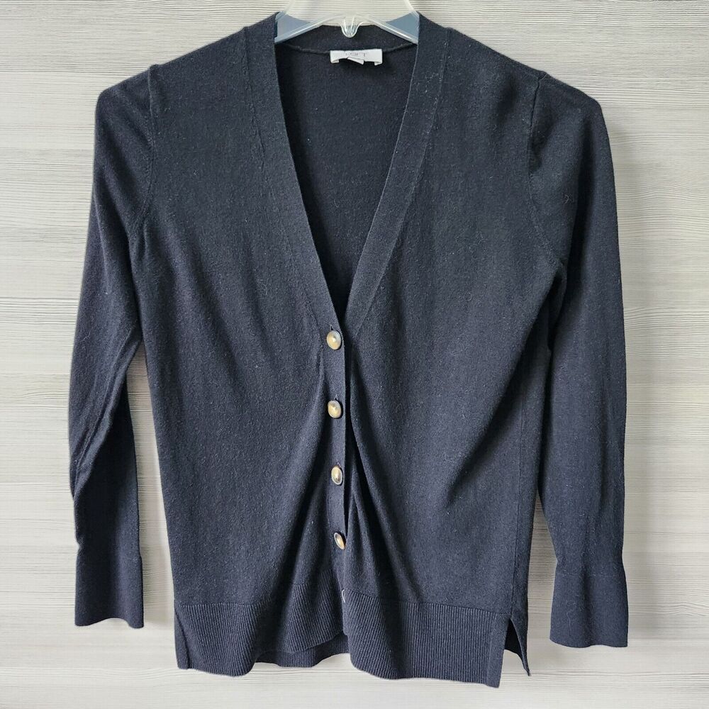 Loft Cardigan Sweater Womens Small Black Knitted V‎ Neck Button Up Long Sleeve
